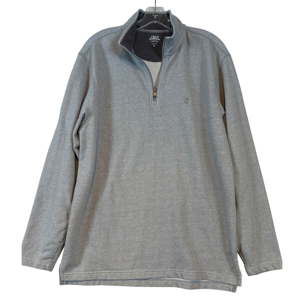 IZOD Saltwater Relaxed Classics Mens M Heather Grey Quarter Zip Sweater Layering